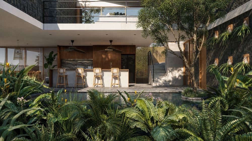 The Refuge House pool courtyard