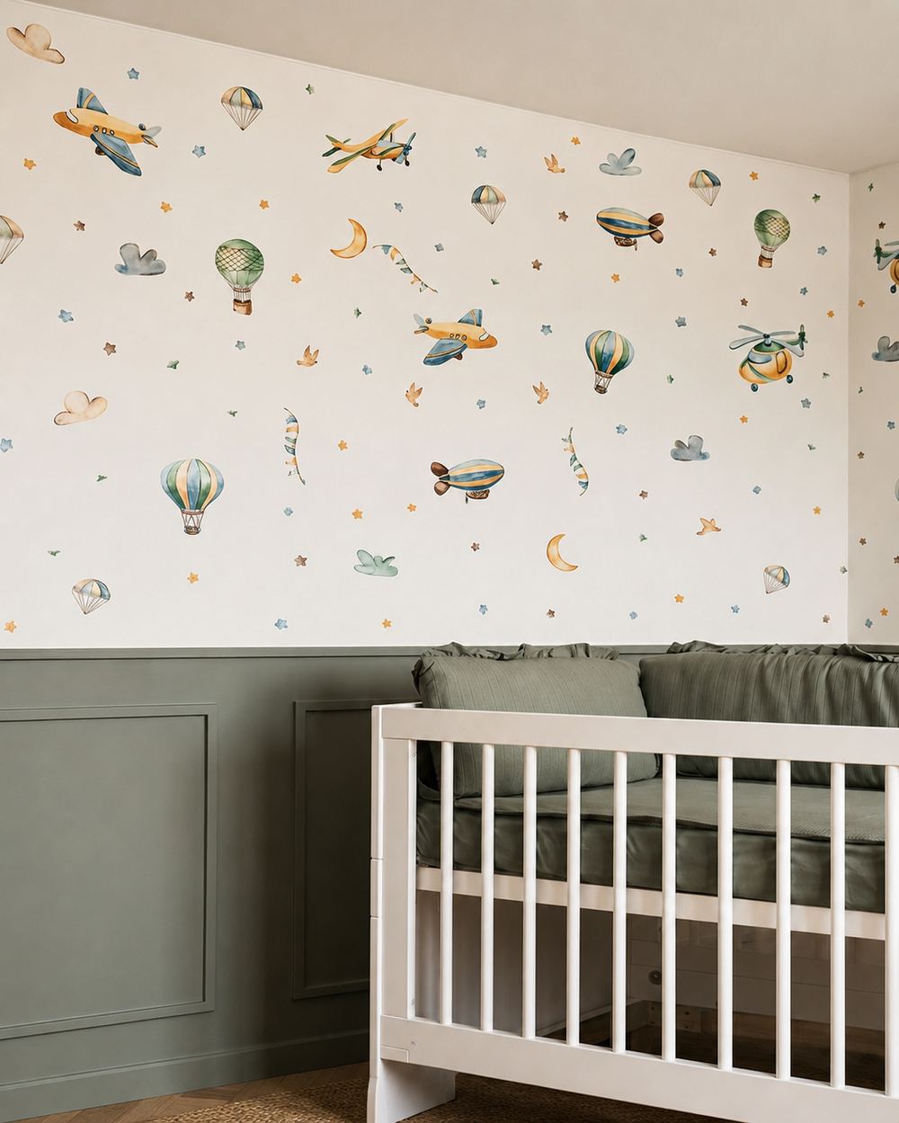 Azul Loft nursery with hand-painted wallpaper
