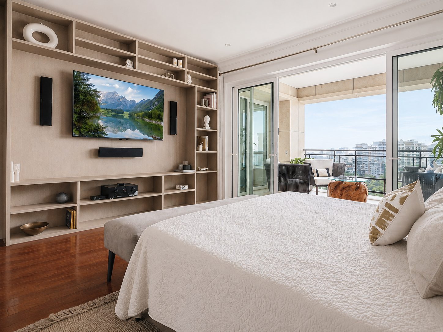 Pezet 02 bedroom media wall and balcony