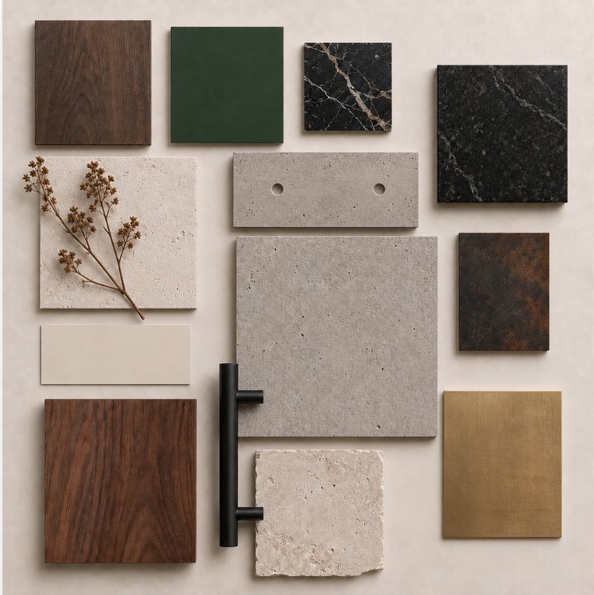 Full interior design materials and palette