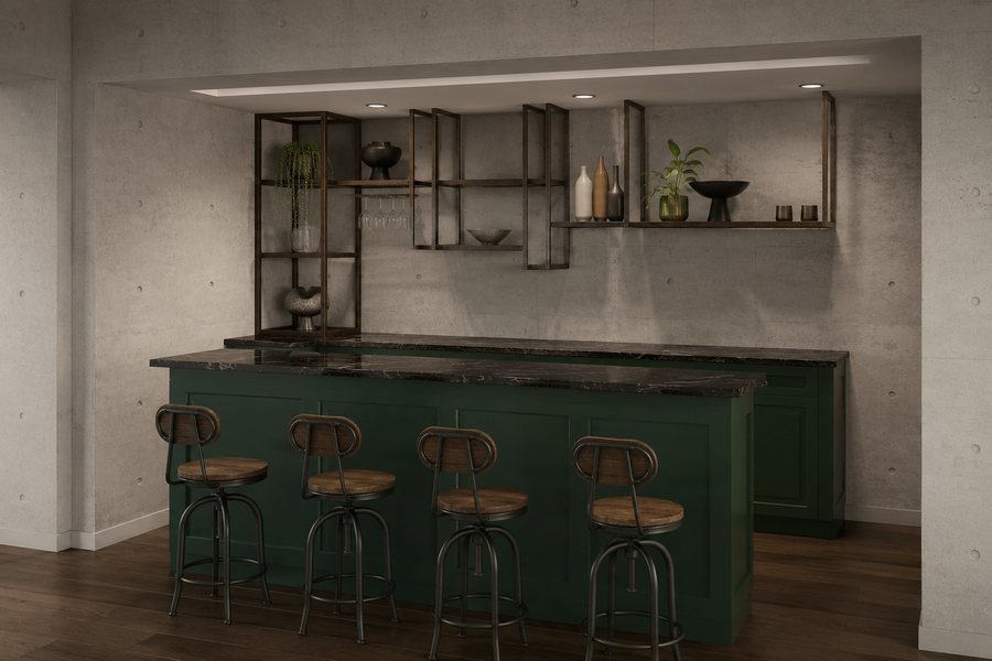 Full interior design bar rendered view
